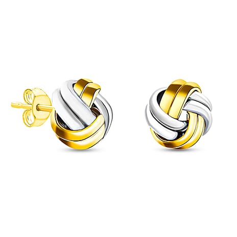 9K Two Colour Gold 8.5MM Double Knot Stud Earrings 0.65 grams