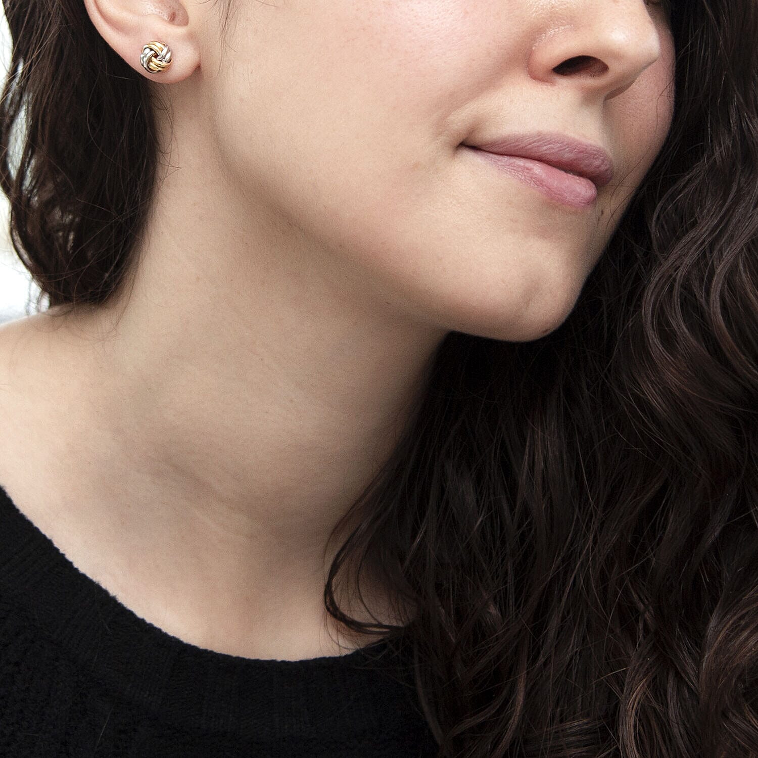 9K Two Colour Gold 8.5MM Double Knot Stud Earrings 0.65 grams