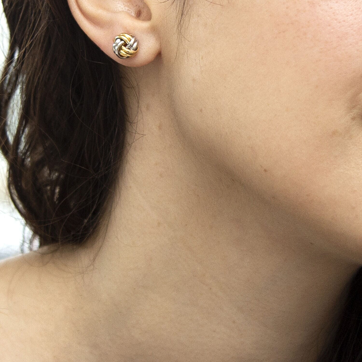 9K Two Colour Gold 8.5MM Double Knot Stud Earrings 0.65 grams