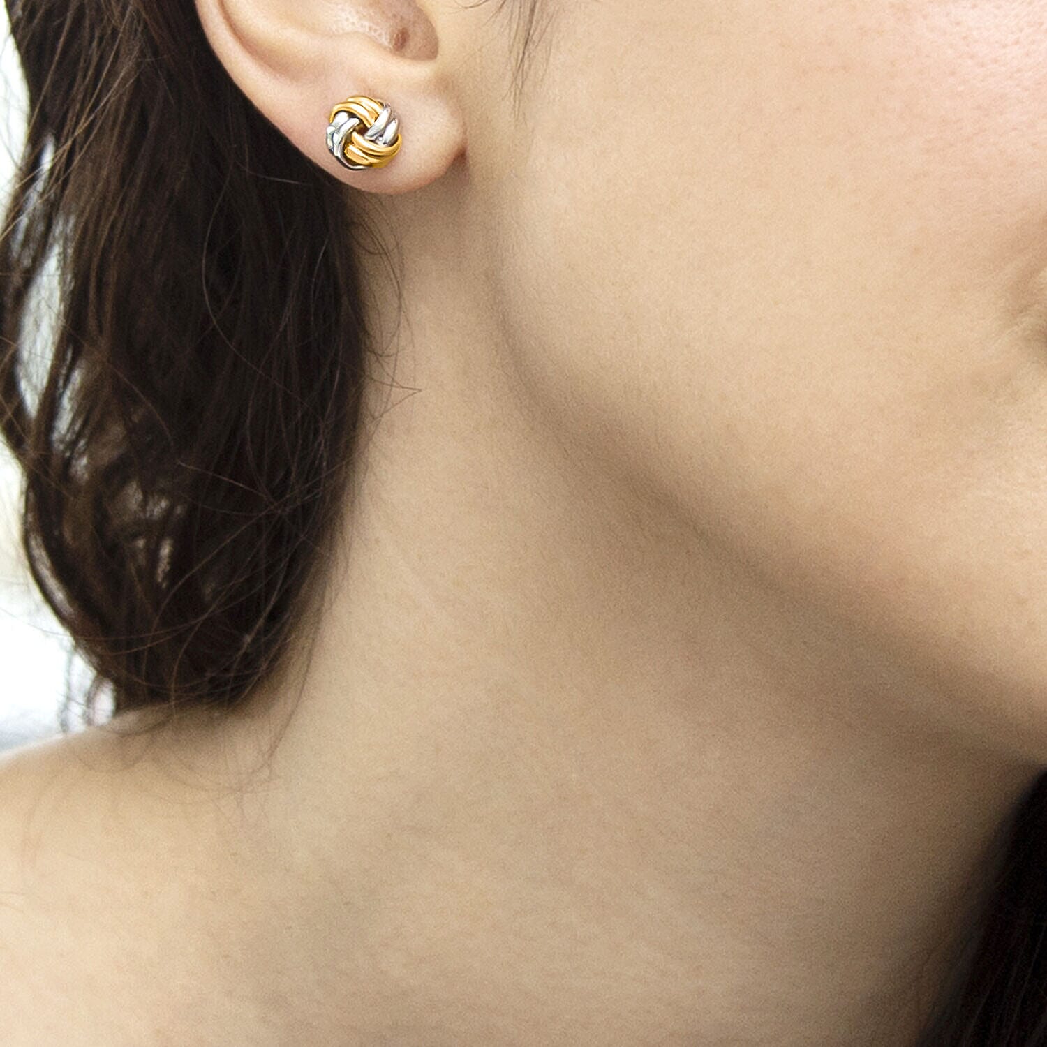 9K Two Colour Gold 8.5MM Double Knot Stud Earrings 0.65 grams