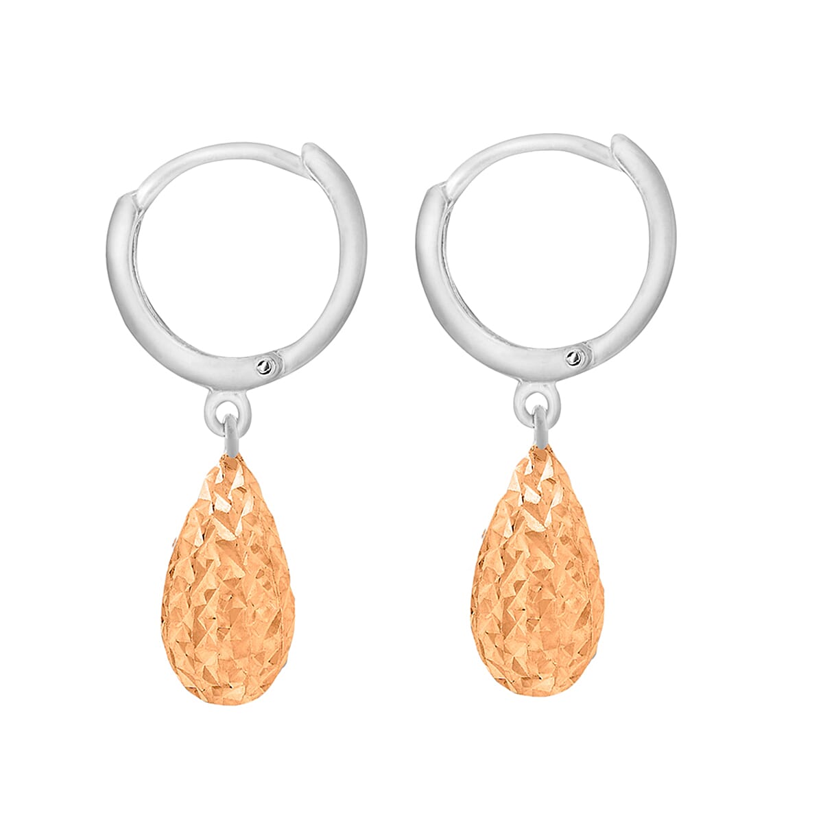 9K Two Colour Gold 10MM X 22MM Diamond Cut Teardrop Huggy Earrings 1.2 grams