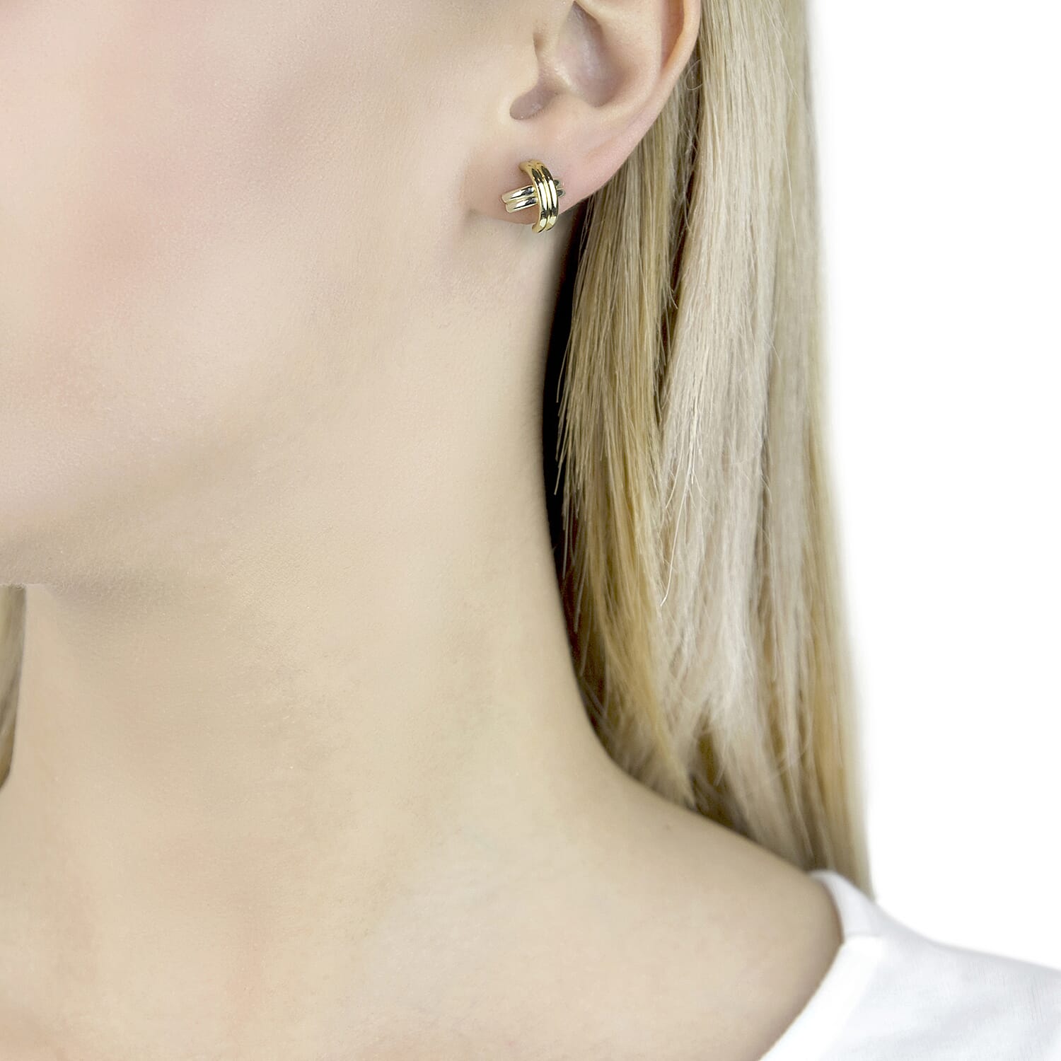 9K Two Colour Gold 13MM X 13MM Crossover Tube Kiss Stud Earrings 1.3 grams