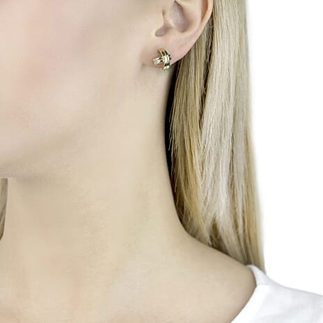 9K Two Colour Gold 13MM X 13MM Crossover Tube Kiss Stud Earrings 1.3 grams