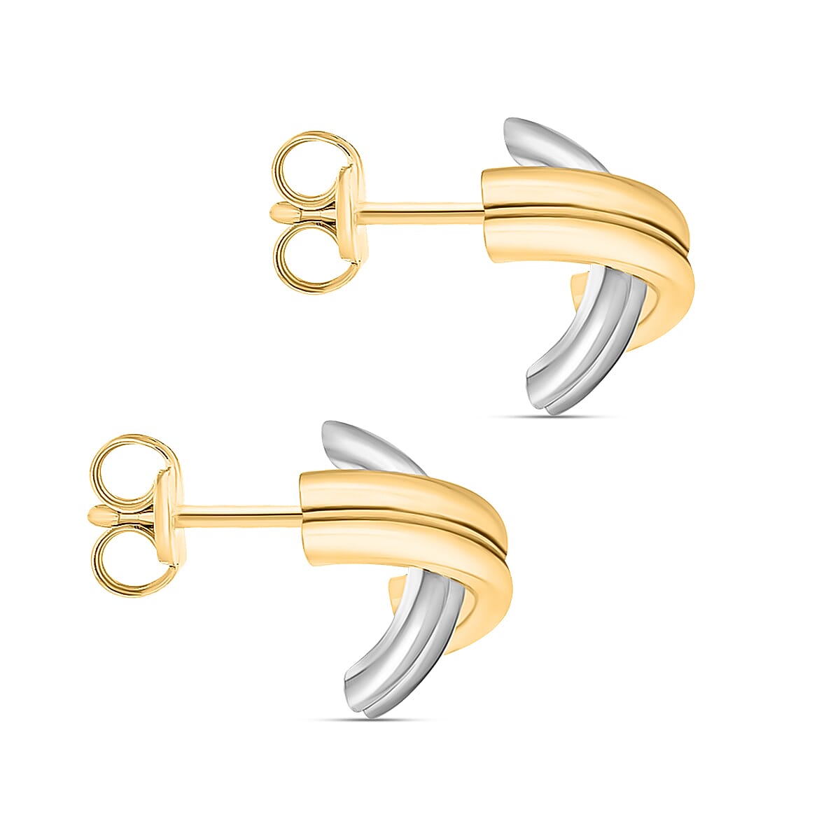 9K Two Colour Gold 13MM X 13MM Crossover Tube Kiss Stud Earrings 1.3 grams