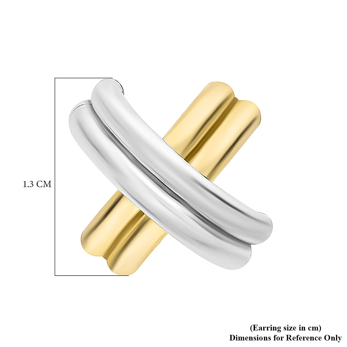 9K Two Colour Gold 13MM X 13MM Crossover Tube Kiss Stud Earrings 1.3 grams
