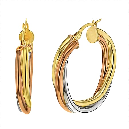 9K Tri Colour Gold 28MM Twist Creole Hoop Earrings 4.2 grams
