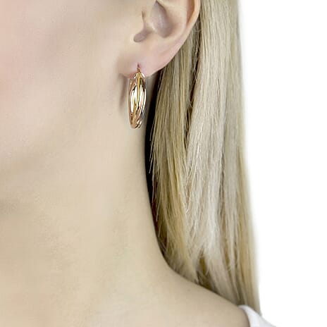 9K Tri Colour Gold 28MM Twist Creole Hoop Earrings 4.2 grams