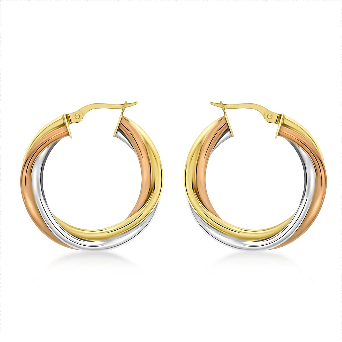 9K Tri Colour Gold 28MM Twist Creole Hoop Earrings 4.2 grams