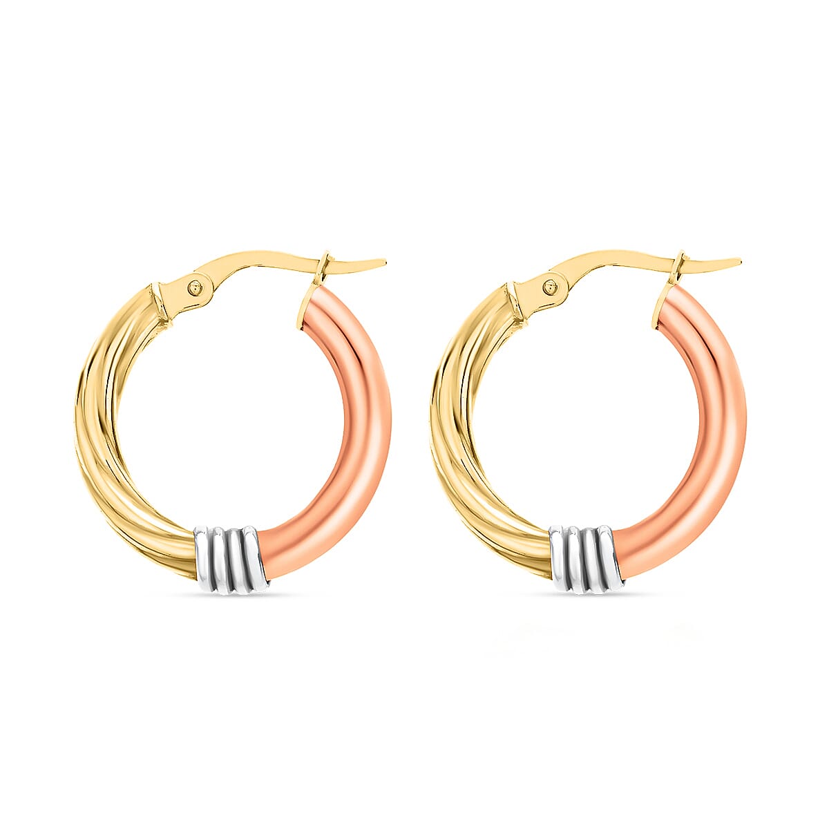 9K Tri Colour Gold 20MM Creole Hoop Earrings 2.4 grams