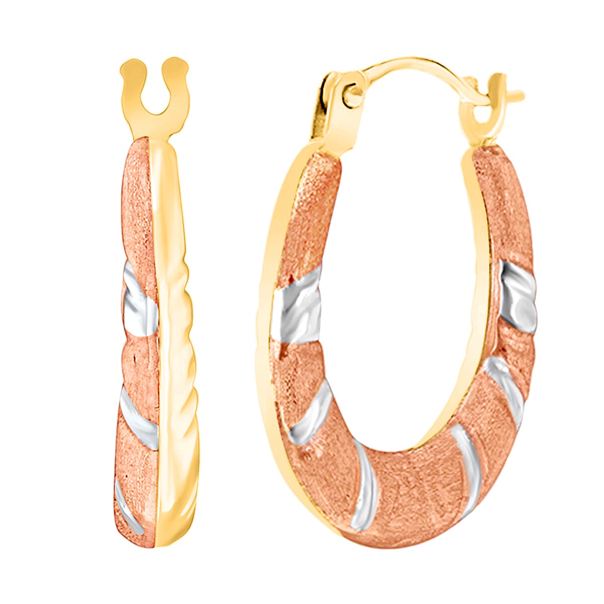 9K Tri Colour Gold 12MM X 15MM Patterned Creole Earrings 0.37 grams