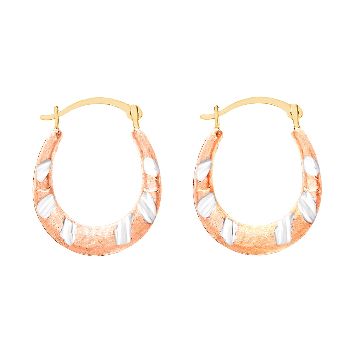 9K Tri Colour Gold 12MM X 15MM Patterned Creole Earrings 0.37 grams