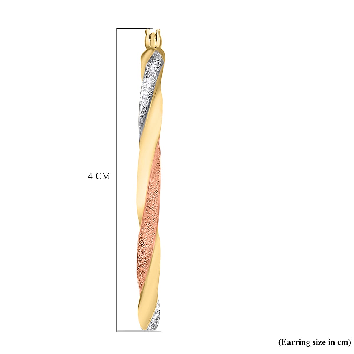 9K Tri Colour Gold 40MM Satin Twist Creole Hoop Earrings 2.3 grams