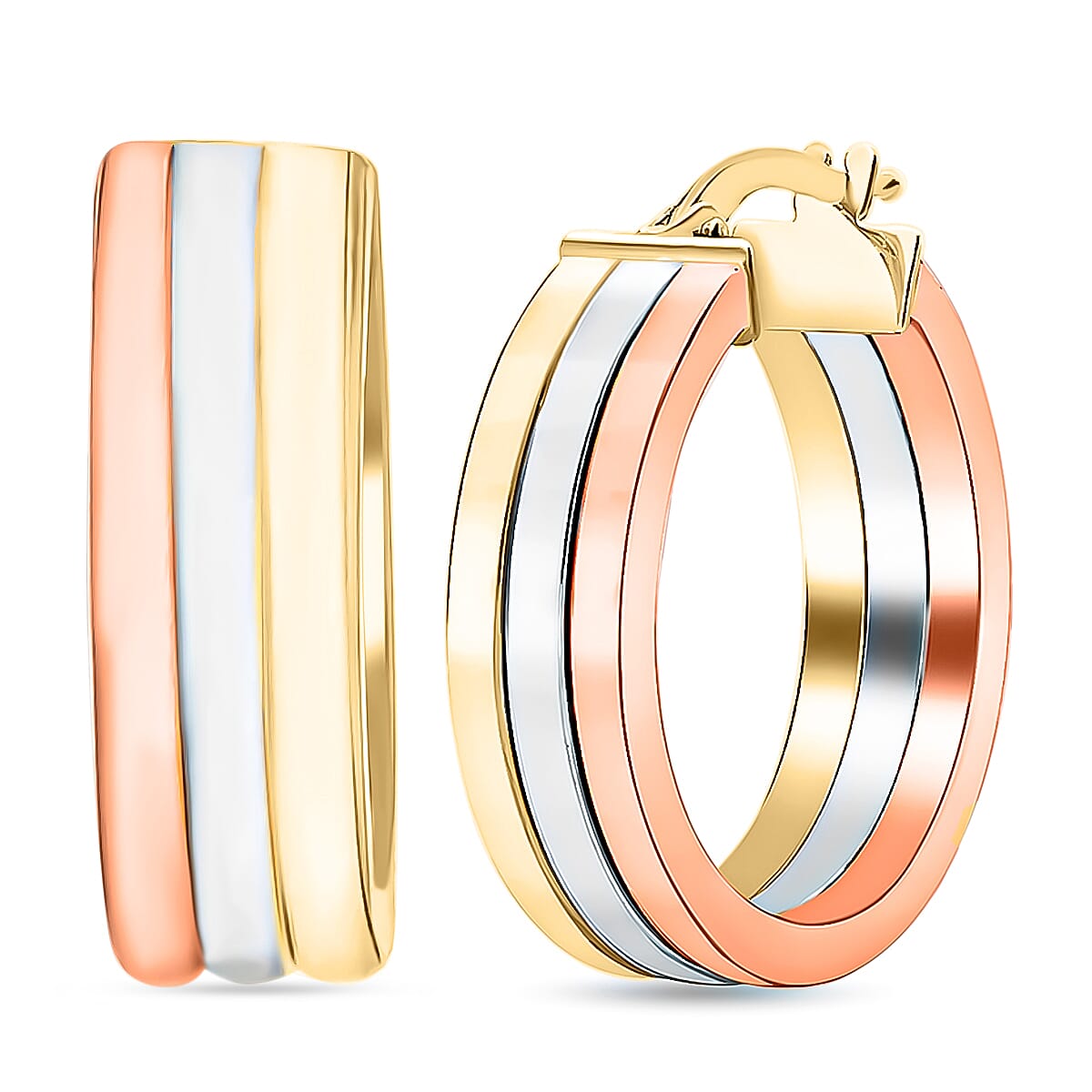 9K Tri Colour Gold 18MM Supreme Finish Creole Hoop Earrings 3.5 grams