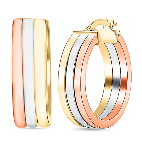 9K Tri Colour Gold 18MM Supreme Finish Creole Hoop Earrings 3.5 grams