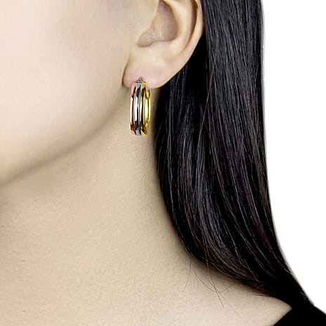 9K Tri Colour Gold 18MM Supreme Finish Creole Hoop Earrings 3.5 grams
