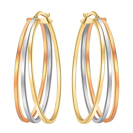 9K Tri Colour Gold 35MM X 43MM Oval Supreme Finish Triple Loop Creole Earrings 3.9 grams