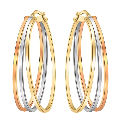 9K Tri Colour Gold 35MM X 43MM Oval Supreme Finish Triple Loop Creole Earrings 3.9 grams