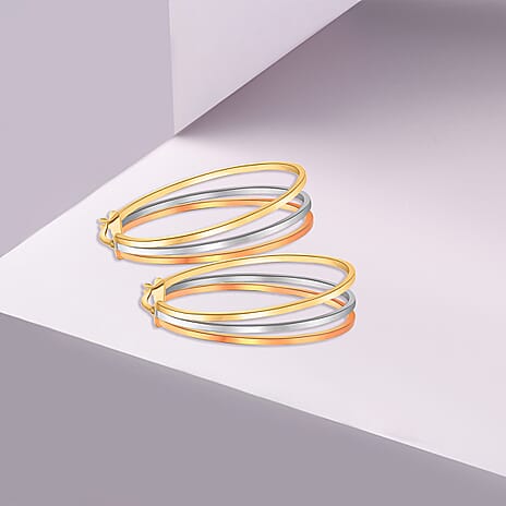 9K Tri Colour Gold 35MM X 43MM Oval Supreme Finish Triple Loop Creole Earrings 3.9 grams