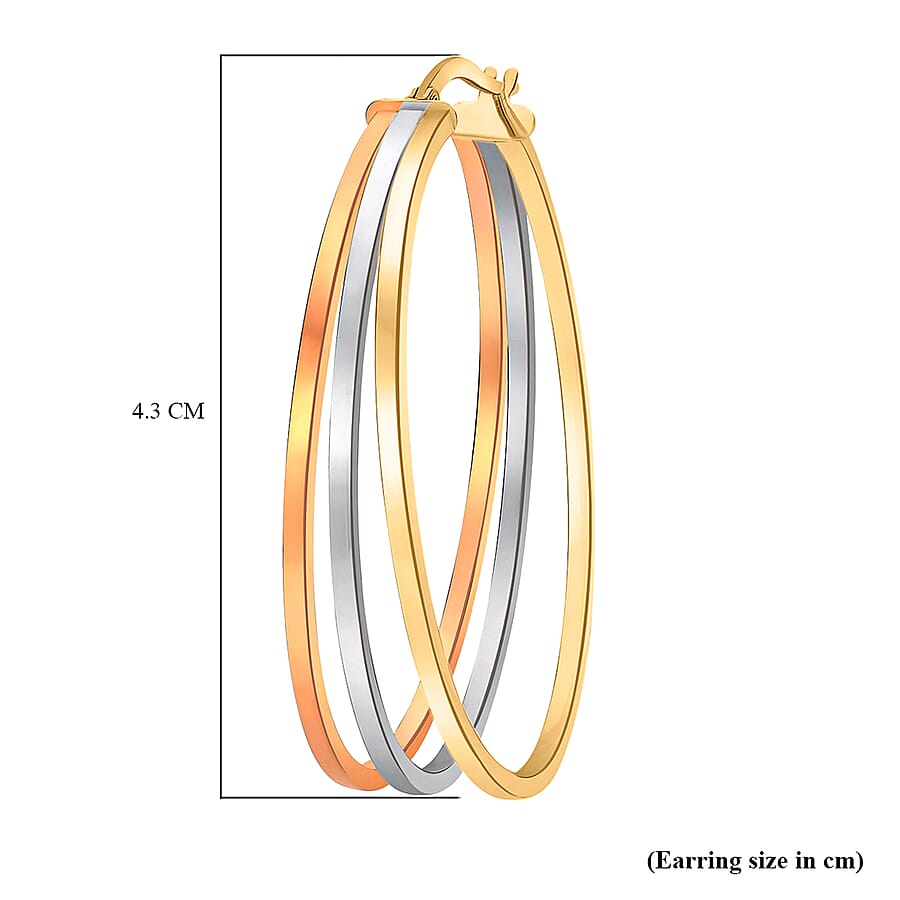 9K Tri Colour Gold 35MM X 43MM Oval Supreme Finish Triple Loop Creole Earrings 3.9 grams