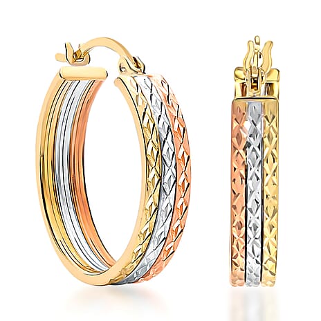 9K Tri Colour Gold 18MM Diamond Cut Creole Hoop Earrings 2.2 grams