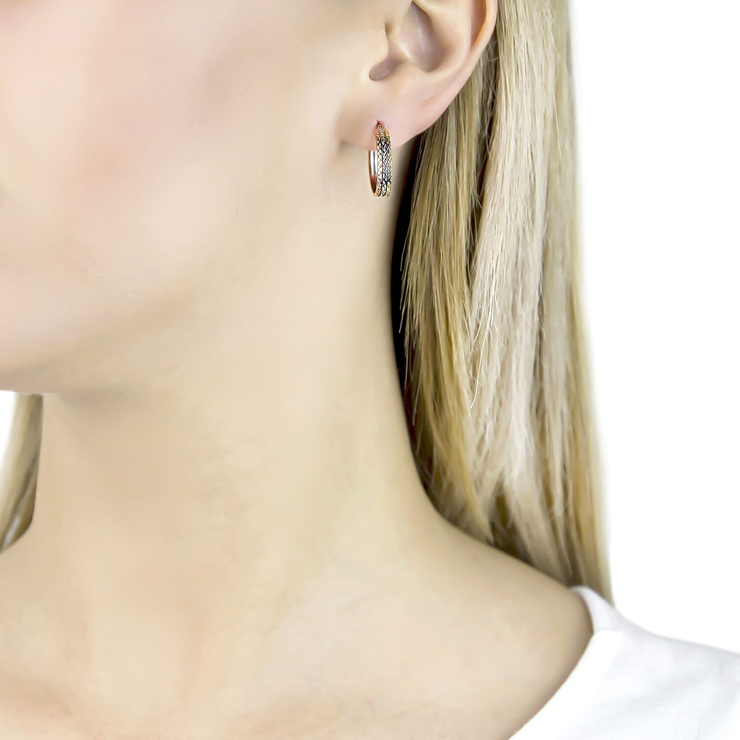 9K Tri Colour Gold 18MM Diamond Cut Creole Hoop Earrings 2.2 grams