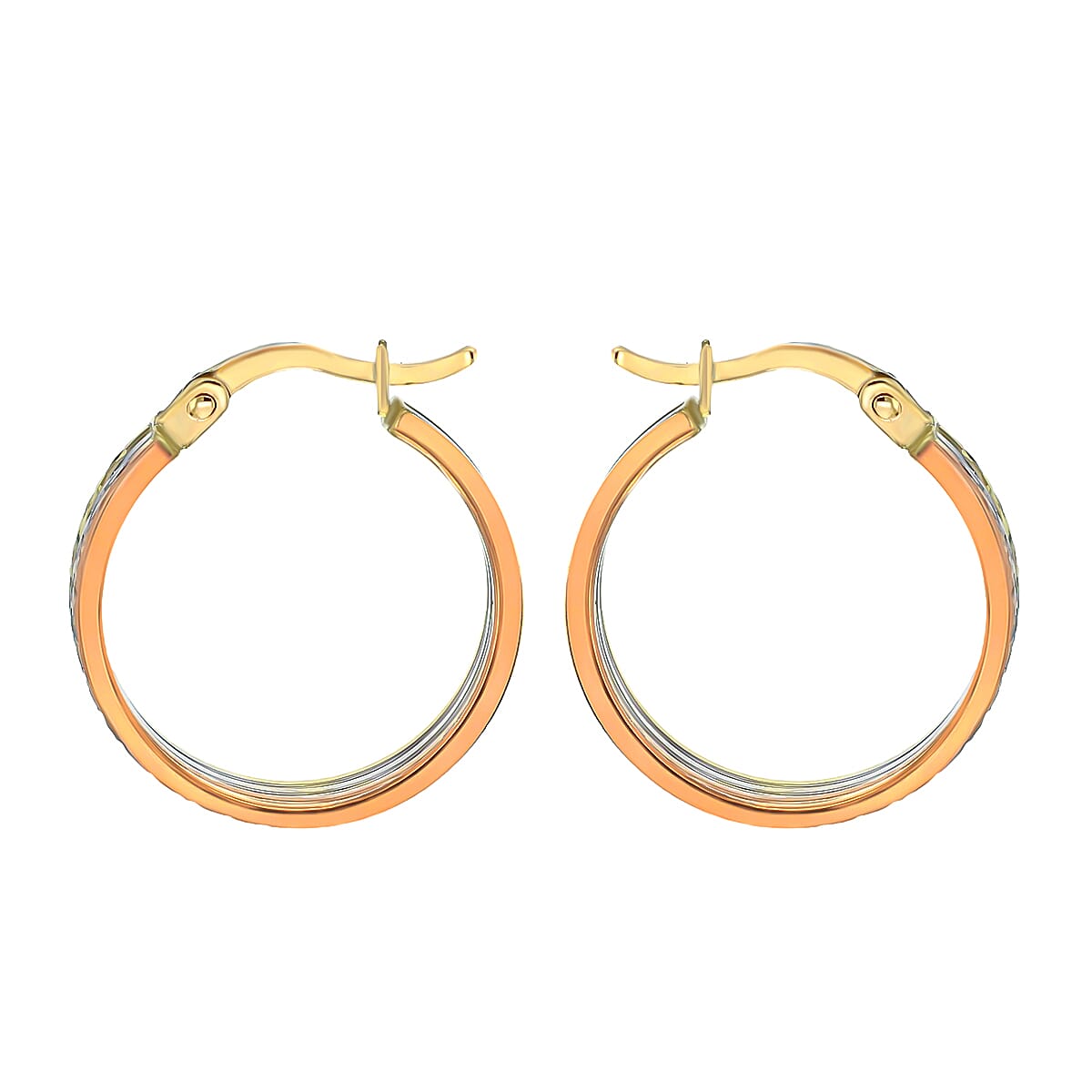 9K Tri Colour Gold 18MM Diamond Cut Creole Hoop Earrings 2.2 grams