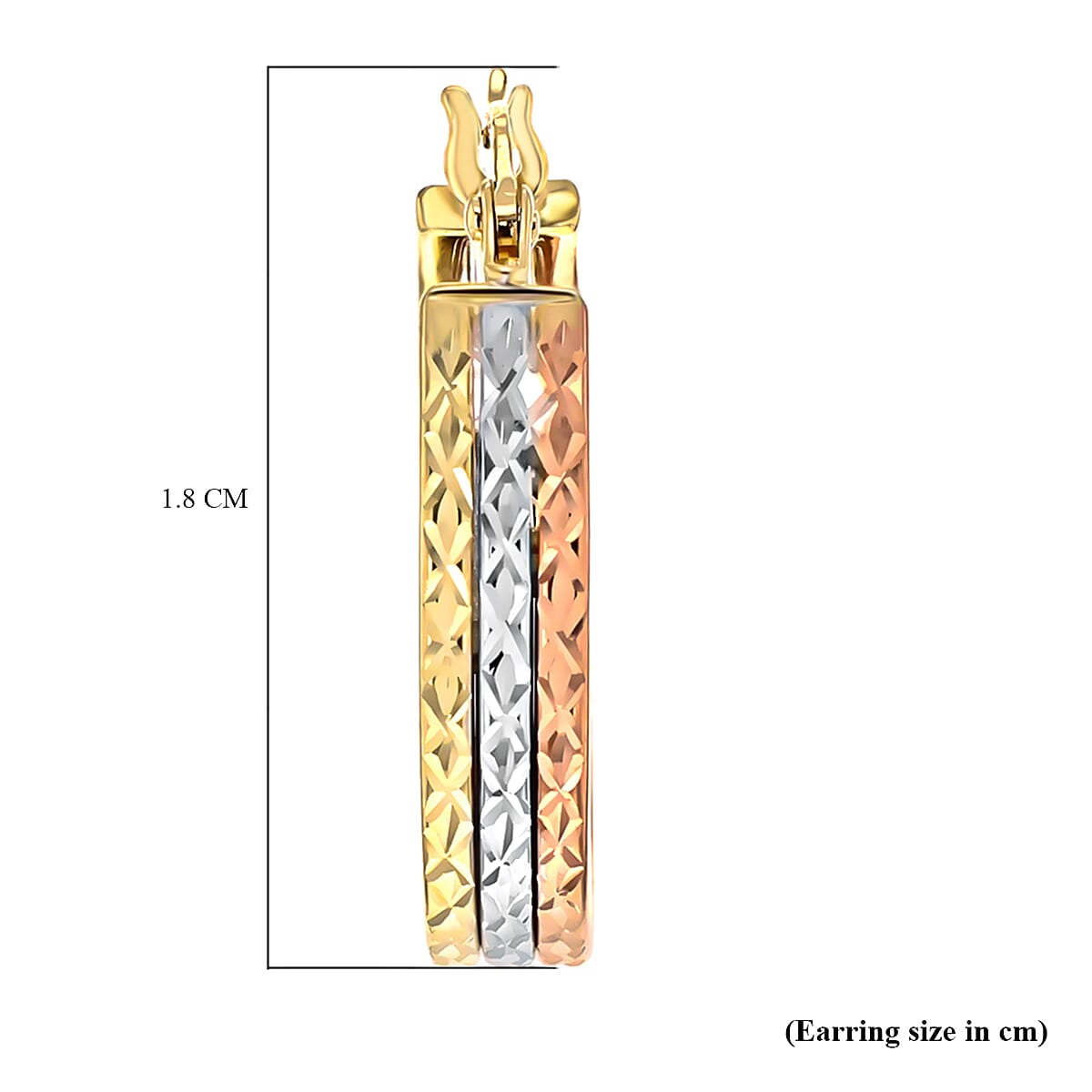 9K Tri Colour Gold 18MM Diamond Cut Creole Hoop Earrings 2.2 grams