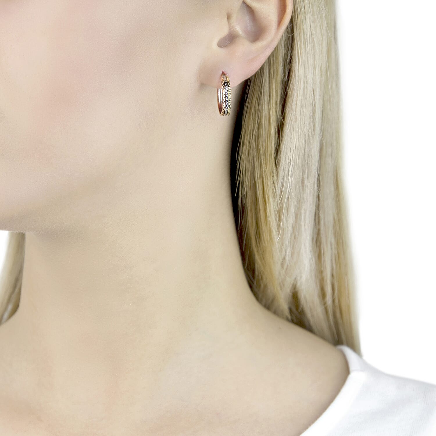 9K Tri Colour Gold 18MM Diamond Cut Creole Hoop Earrings 2.2 grams