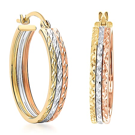 9K Tri Colour Gold 22MM Diamond Cut Creole Hoop Earrings 2.8 grams
