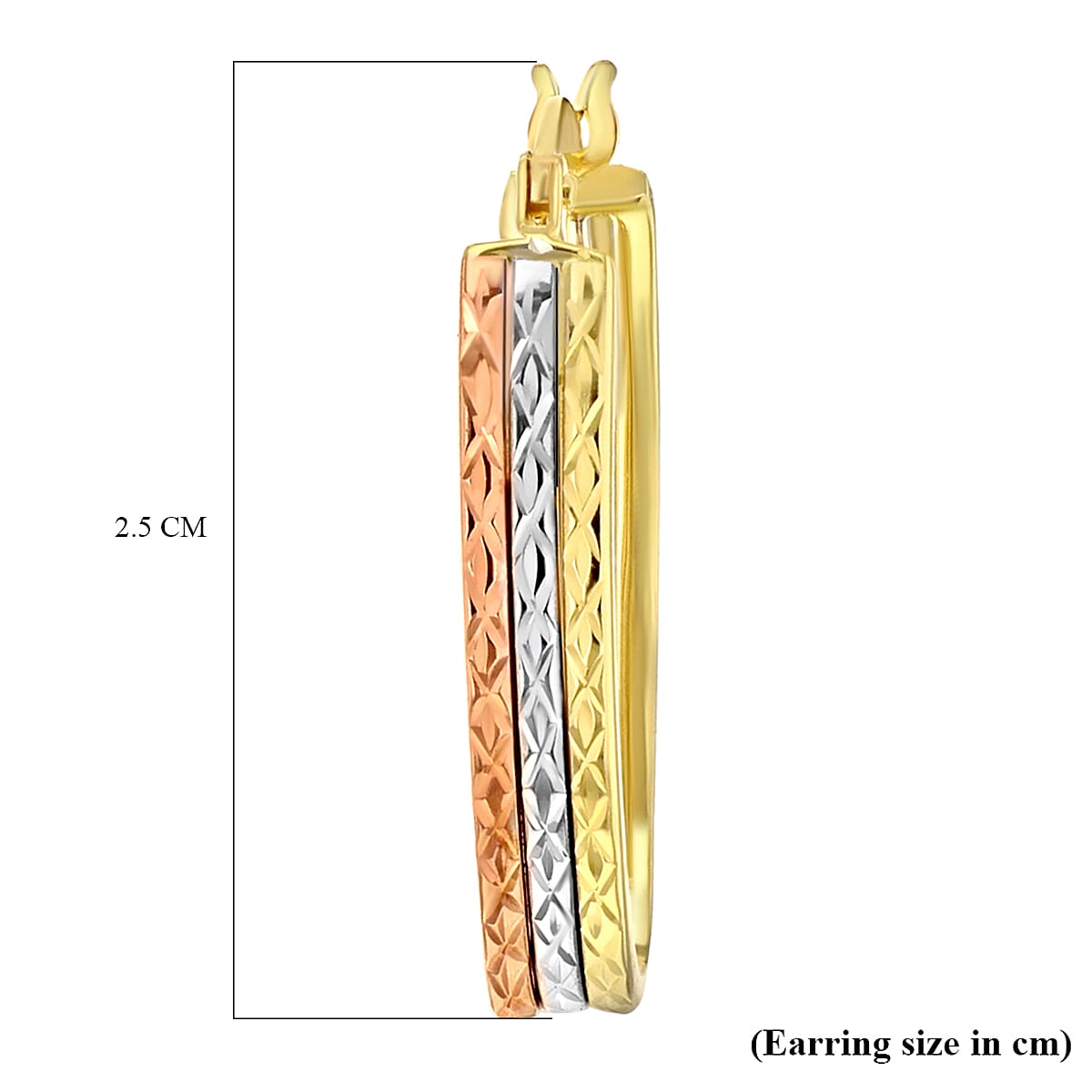 9K Tri Colour Gold 15MM X 25MM Diamond Cut Oval Creole Hoop Earrings 2.4 grams