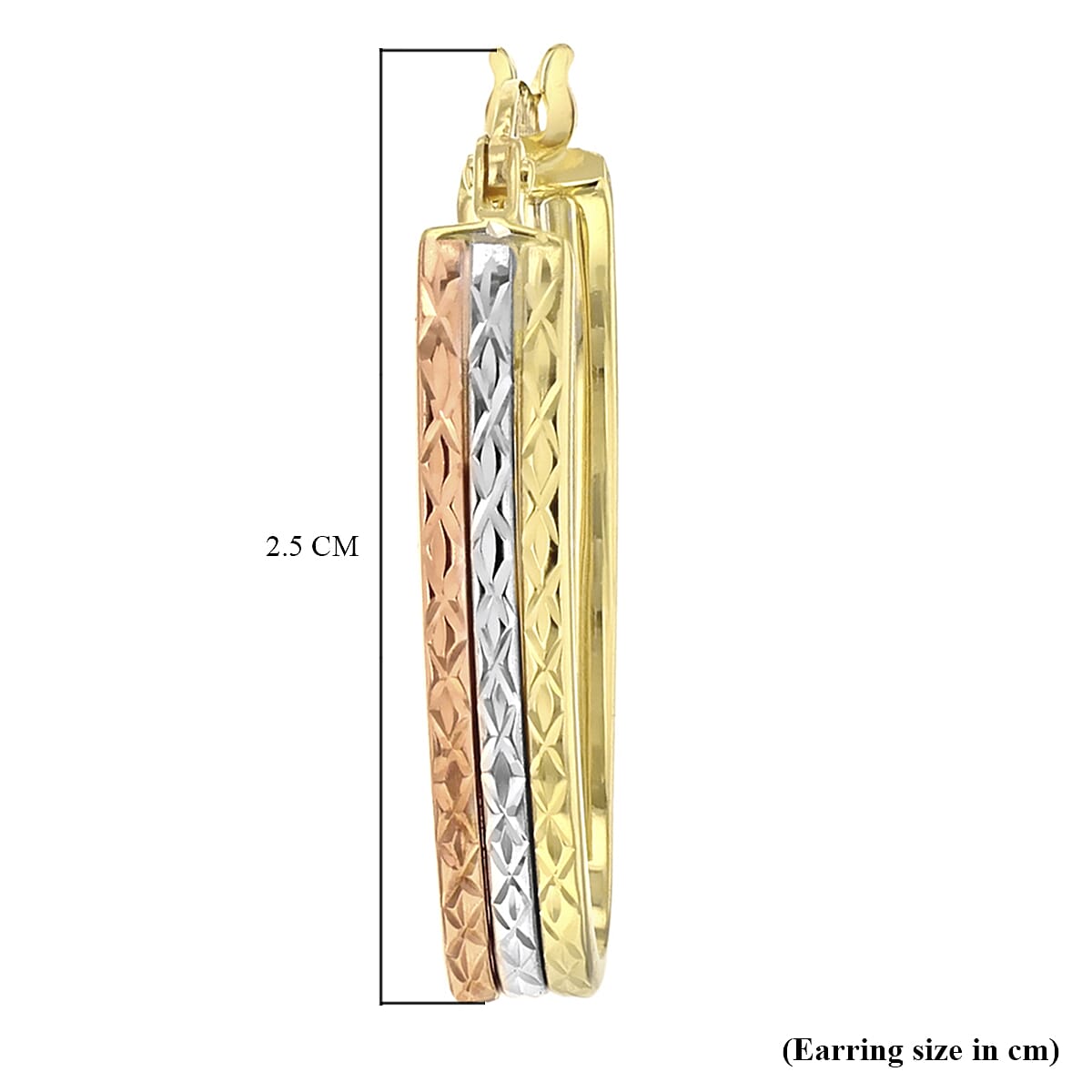 9K Tri Colour Gold 15MM X 25MM Diamond Cut Oval Creole Hoop Earrings 2.4 grams