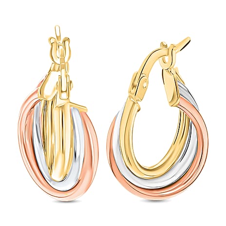 9K Tri Colour Gold 14MM X 18MM Twist Creole Hoop Earrings 1.6 grams