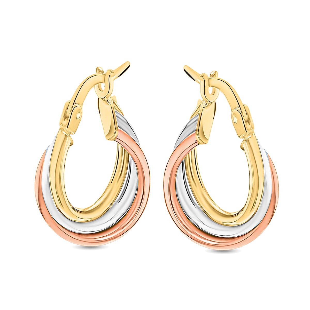 9K Tri Colour Gold 14MM X 18MM Twist Creole Hoop Earrings 1.6 grams