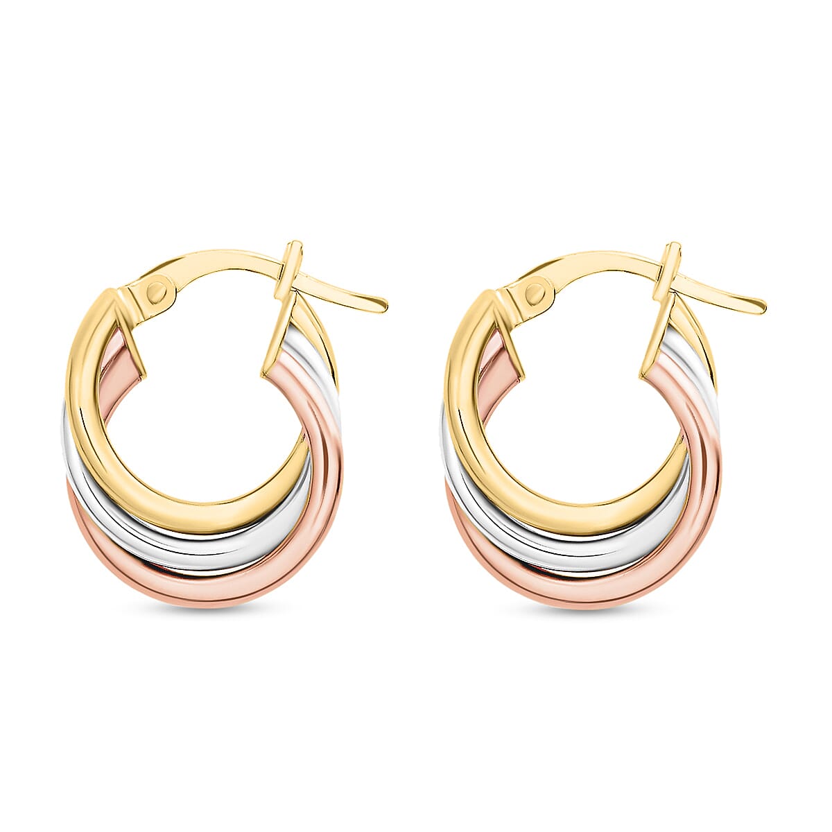 9K Tri Colour Gold 14MM X 18MM Twist Creole Hoop Earrings 1.6 grams