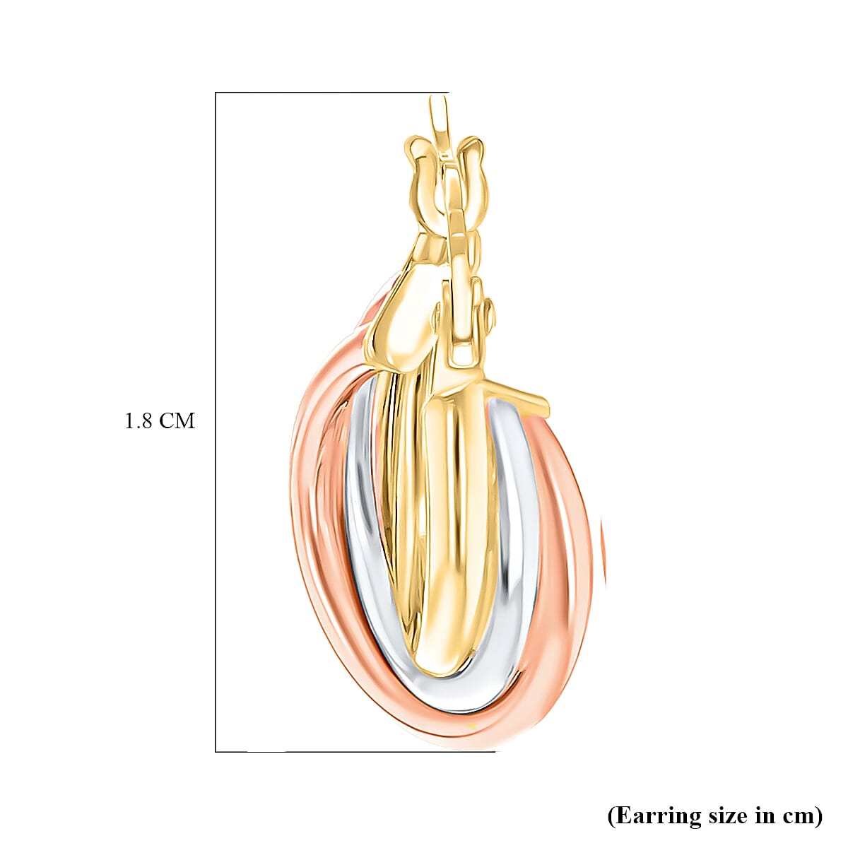 9K Tri Colour Gold 14MM X 18MM Twist Creole Hoop Earrings 1.6 grams