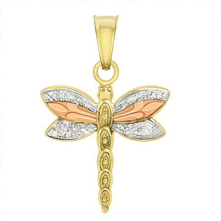 9K Tri Colour Gold 15MM X 22.6MM Patterned Dragonfly Pendant 0.21 grams