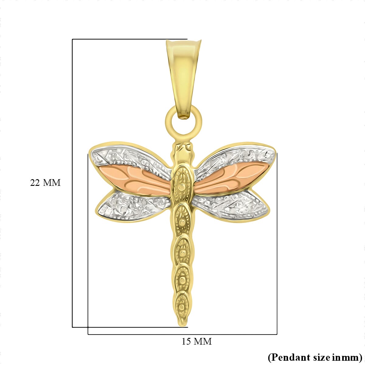 Hatton Garden Close Out Deal - 9K Tri Colour Gold Dragonfly Pendant