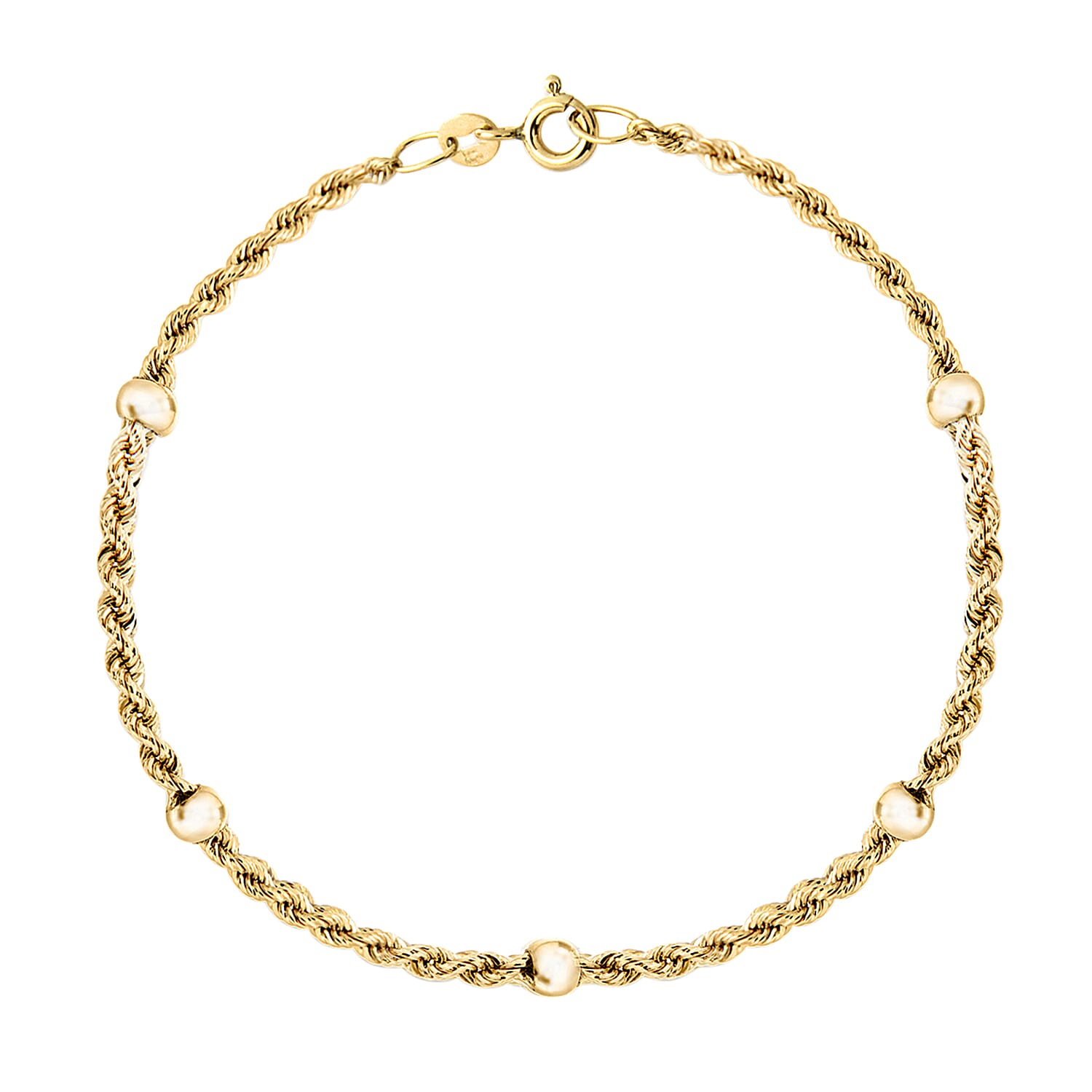 9K Yellow Gold Hollow Rope and 3.5MM Ball Chain Bracelet 7 Inch, 1.6 grams