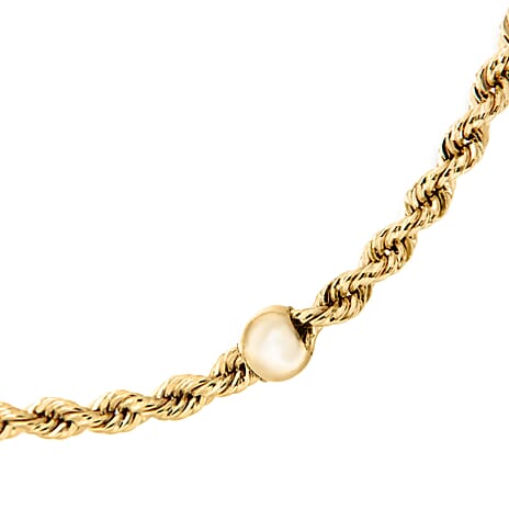 9K Yellow Gold Hollow Rope and 3.5MM Ball Chain Bracelet 7 Inch, 1.6 grams