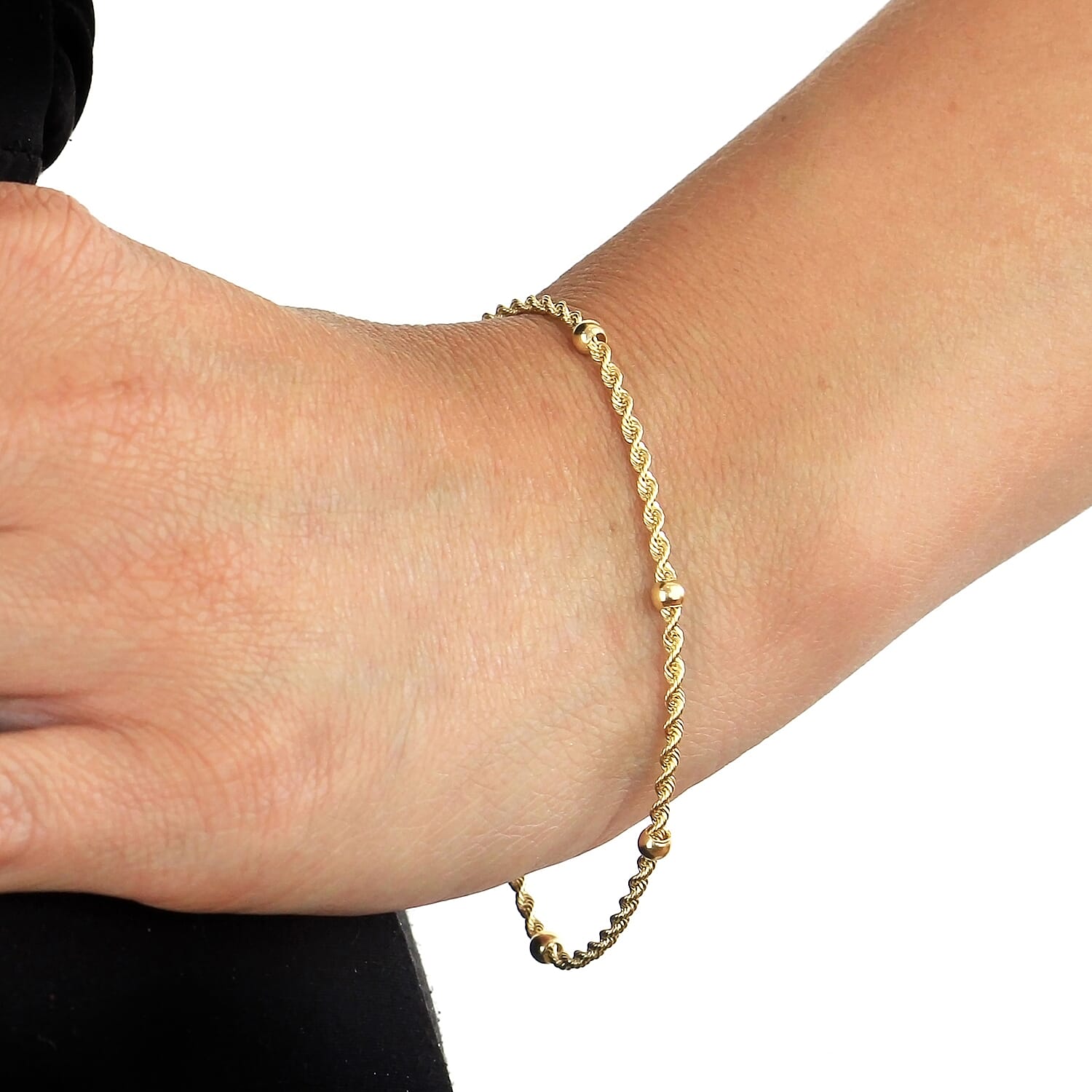 9K Yellow Gold Hollow Rope and 3.5MM Ball Chain Bracelet 7 Inch, 1.6 grams