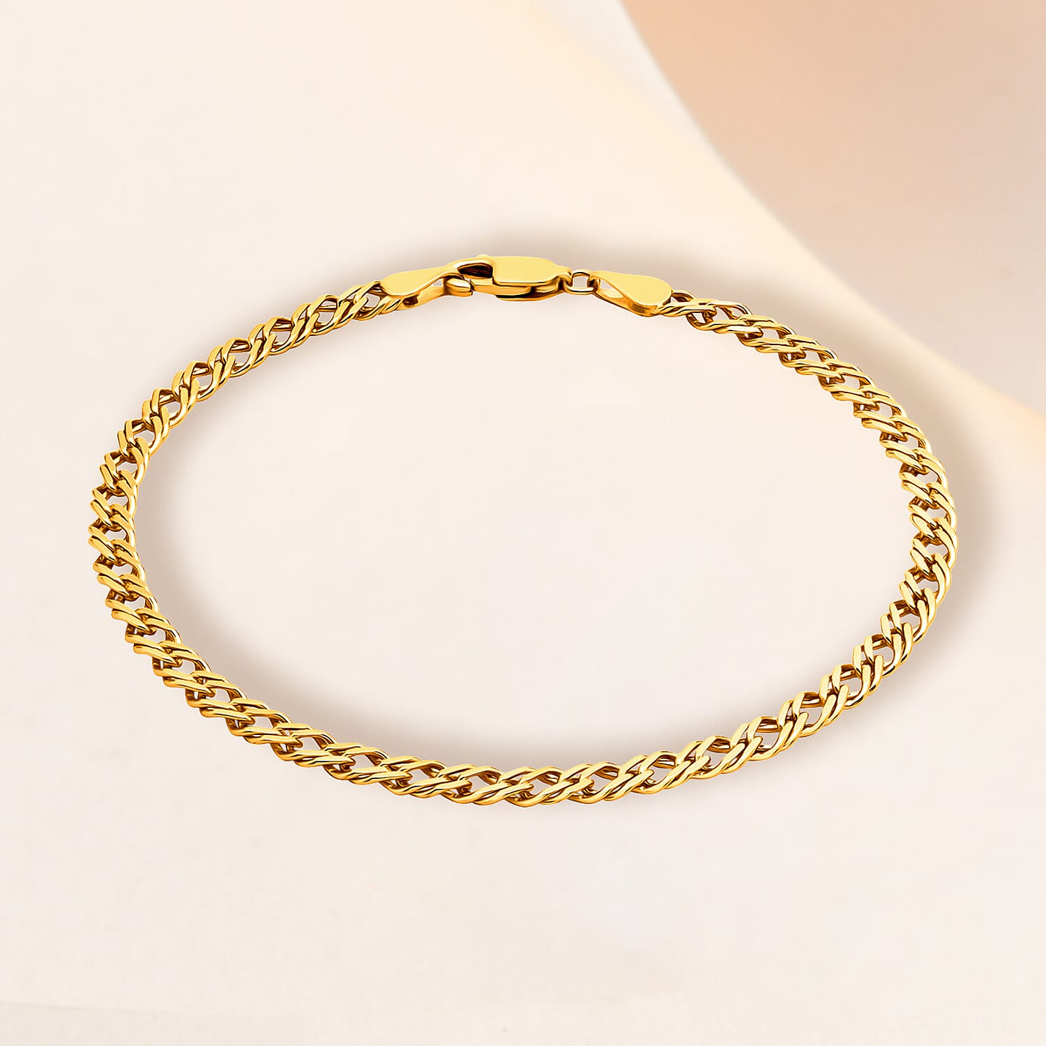 9K Yellow Gold High Finish Double Curb Chain Bracelet 7 Inch, 3.2 grams