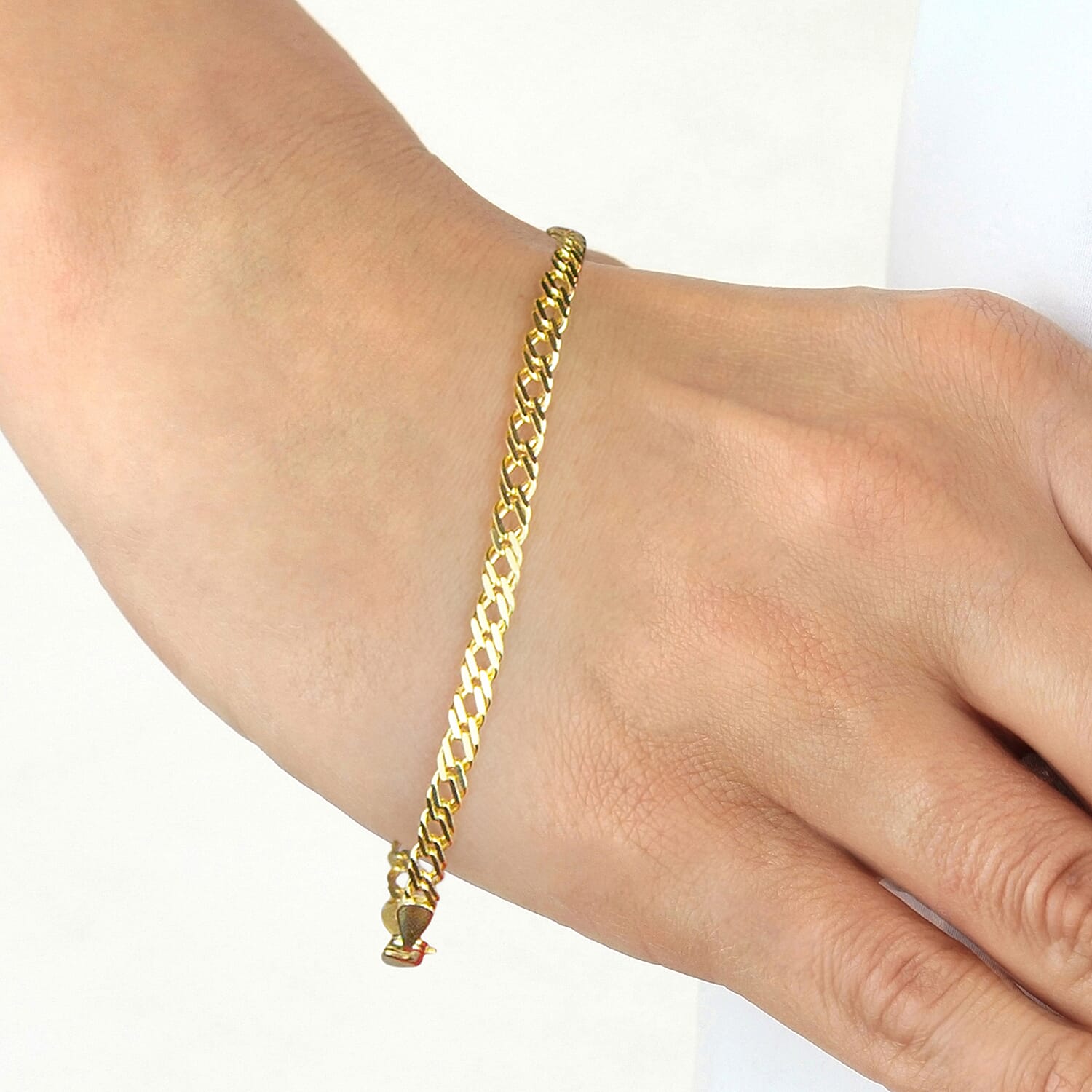 9K Yellow Gold High Finish Double Curb Chain Bracelet 7 Inch, 3.2 grams
