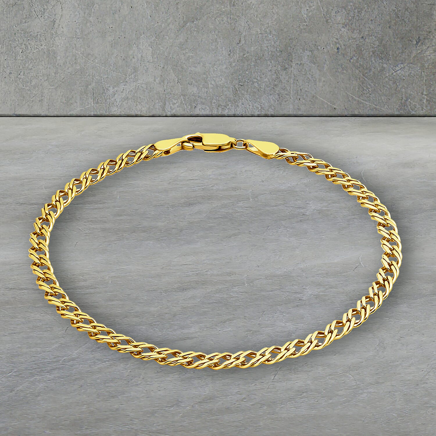 9K Yellow Gold High Finish Double Curb Chain Bracelet 7 Inch, 3.2 grams