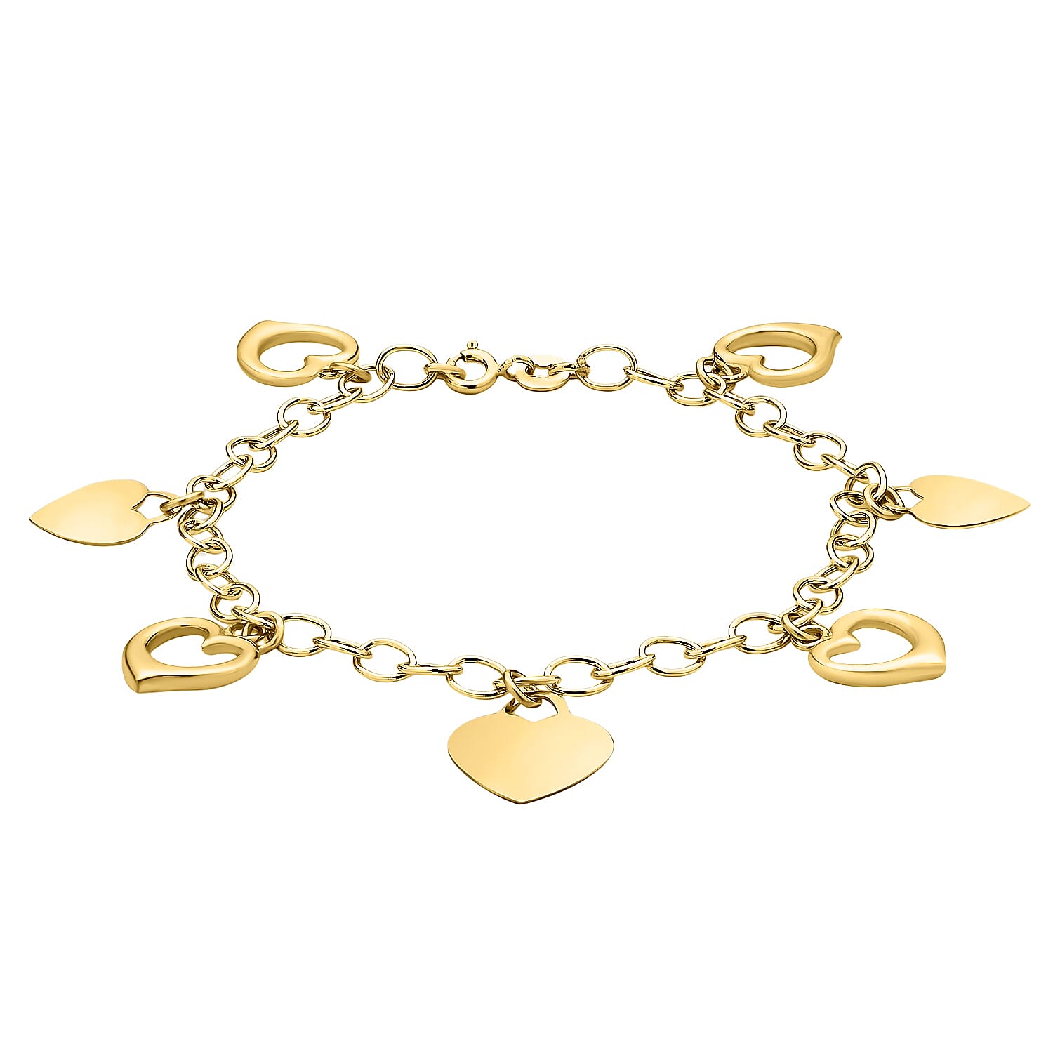 9K Heart top & Cross Pearls Charms in Chain Bracelet.9K Yellow Solid Gold.