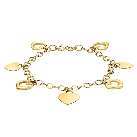 9K Yellow Gold Heart Charms Bracelet 7 Inch, 4.7 grams