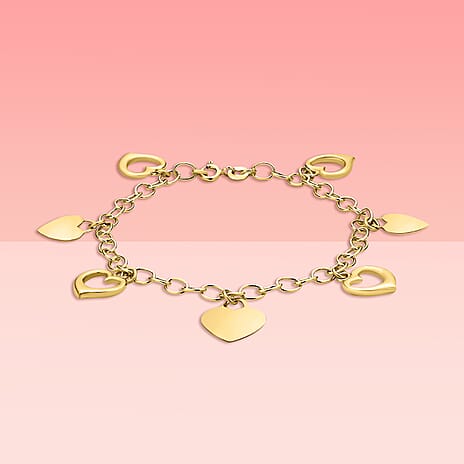 9K Yellow Gold Heart Charms Bracelet 7 Inch, 4.7 grams