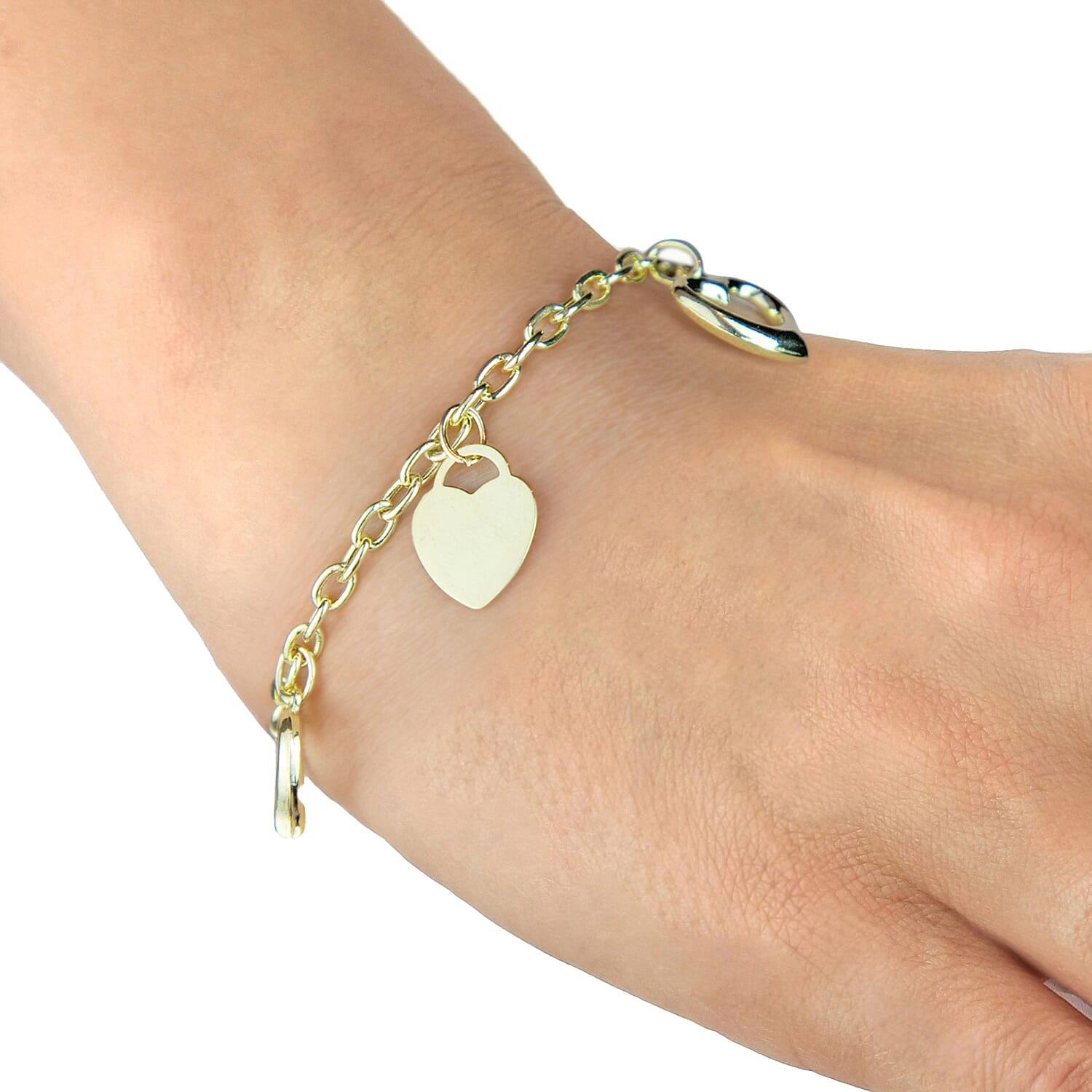 9K Yellow Gold Heart Charms Bracelet 7 Inch, 4.7 grams