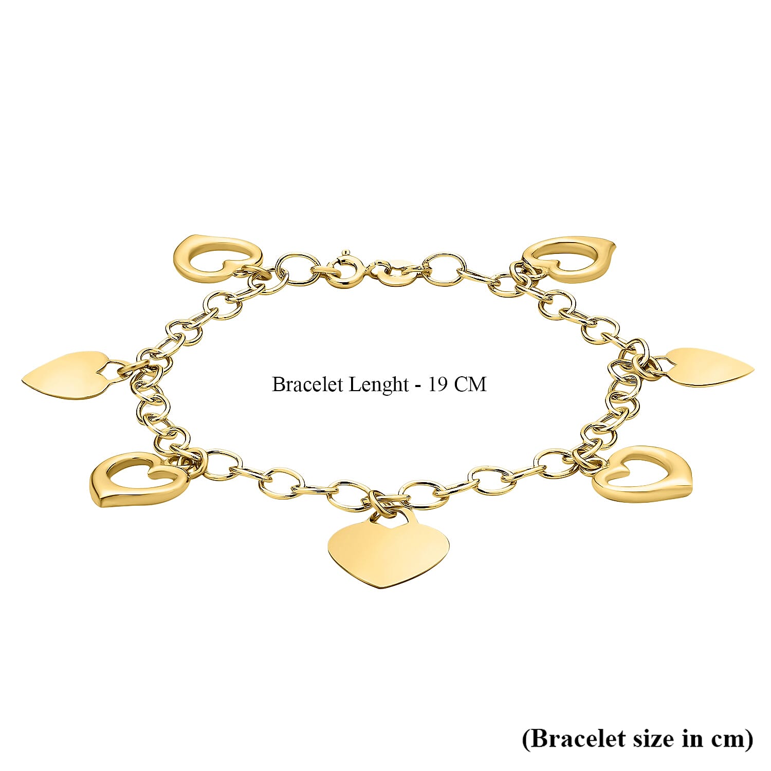 9K Yellow Gold Heart Charms Bracelet 7 Inch, 4.7 grams