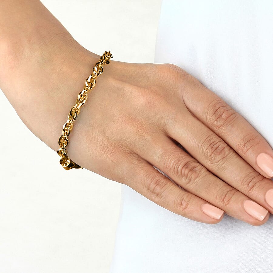 9K Yellow Gold Diamond Cut Prince Of Wales Chain Bracelet 7 Inch, 5 grams
