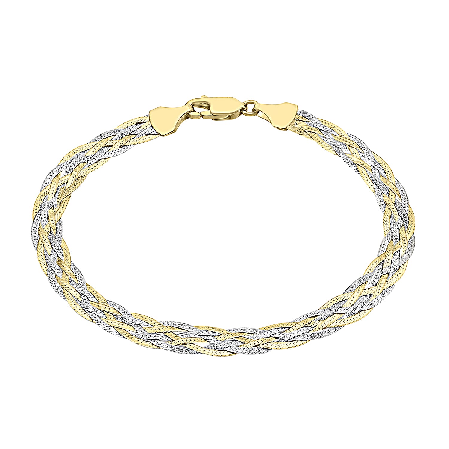 9K Two Colour Gold Plait Textured Herringbone Bracelet 7 Inch, 2.9 grams